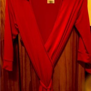 Red Silky Wrap Dress,